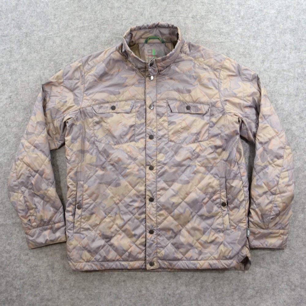 Stio Jacket Mens Large Brown Beige Camo Quilted Snap Windstopper Outdoor